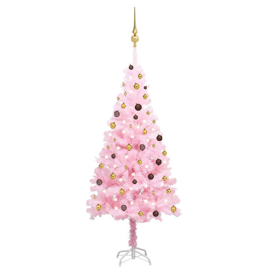 Kunstkerstboom Met Led's En Kerstballen 210 Cm Pvc Roze
