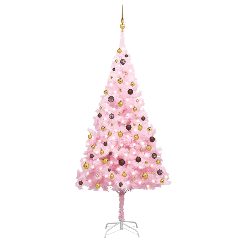 Kunstkerstboom Met Led's En Kerstballen 240 Cm Pvc Roze