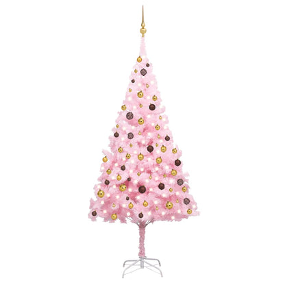 Kunstkerstboom Met Led's En Kerstballen 240 Cm Pvc Roze