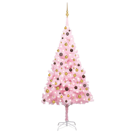 Kunstkerstboom Met Led's En Kerstballen 240 Cm Pvc Roze