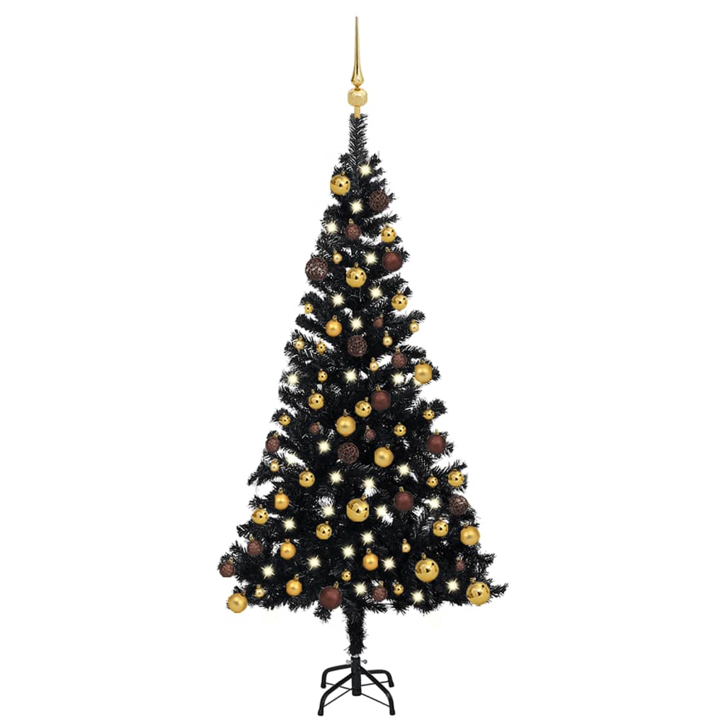 Kunstkerstboom Met Led's En Kerstballen 120 Cm Pvc Zwart