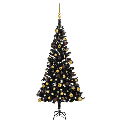 Kunstkerstboom Met Led's En Kerstballen 120 Cm Pvc Zwart