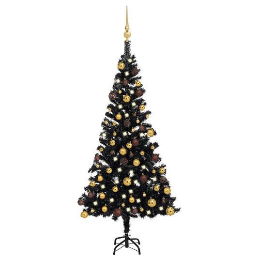 Kunstkerstboom Met Led's En Kerstballen 120 Cm Pvc Zwart