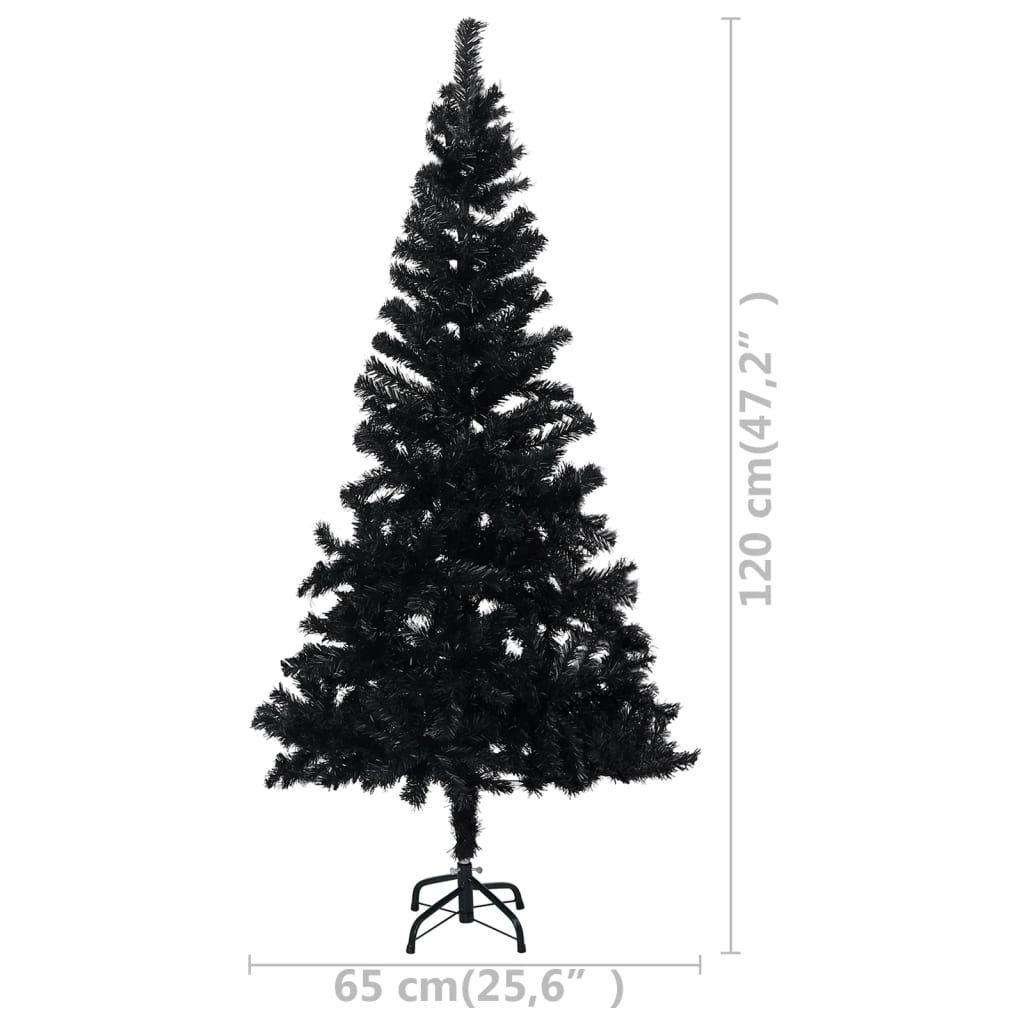 Kunstkerstboom Met Led's En Kerstballen 120 Cm Pvc Zwart