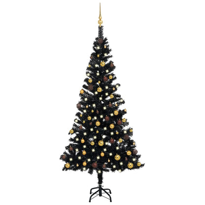Kunstkerstboom Met Led's En Kerstballen 150 Cm Pvc Zwart
