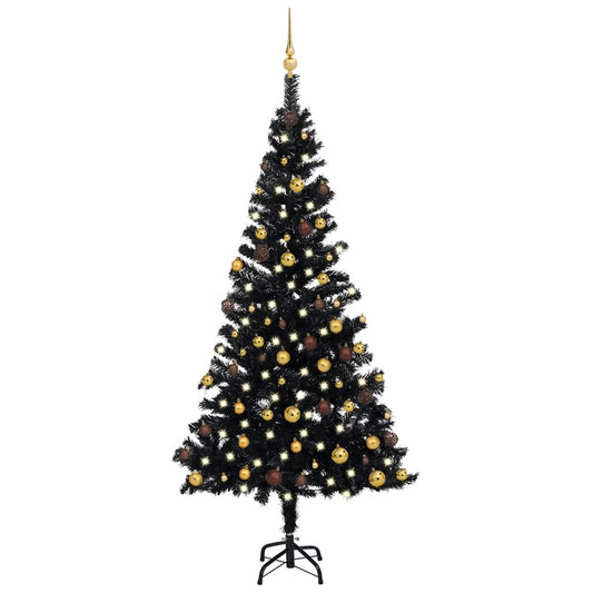 Kunstkerstboom Met Led's En Kerstballen 150 Cm Pvc Zwart