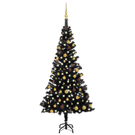 Kunstkerstboom Met Led's En Kerstballen 180 Cm Pvc Zwart