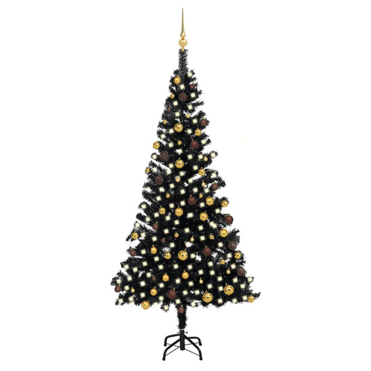 Kunstkerstboom Met Led's En Kerstballen 210 Cm Pvc Zwart