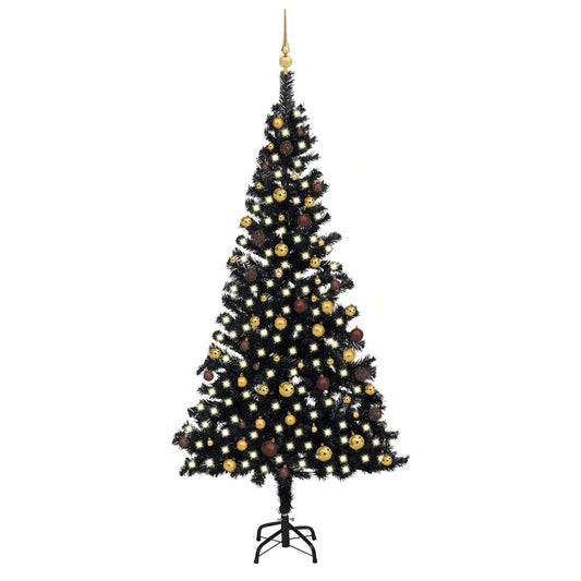 Kunstkerstboom Met Led's En Kerstballen 240 Cm Pvc Zwart