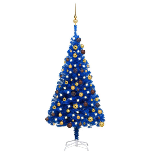Kunstkerstboom Met Led's En Kerstballen 120 Cm Pvc Blauw