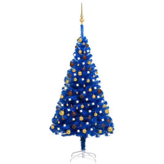 Kunstkerstboom Met Led's En Kerstballen 150 Cm Pvc Blauw