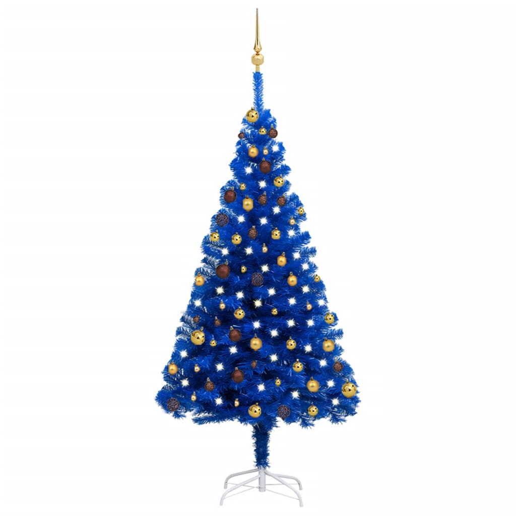 Kunstkerstboom Met Led's En Kerstballen 180 Cm Pvc Blauw
