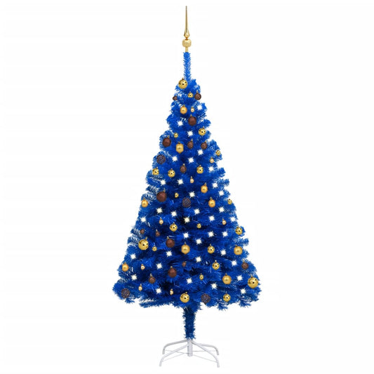 Kunstkerstboom Met Led's En Kerstballen 180 Cm Pvc Blauw