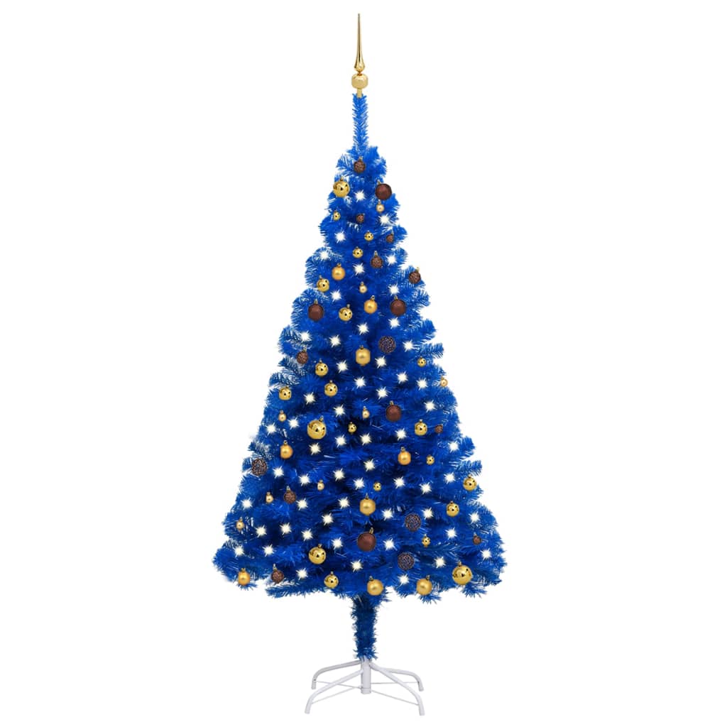 Kunstkerstboom Met Led's En Kerstballen 210 Cm Pvc Blauw