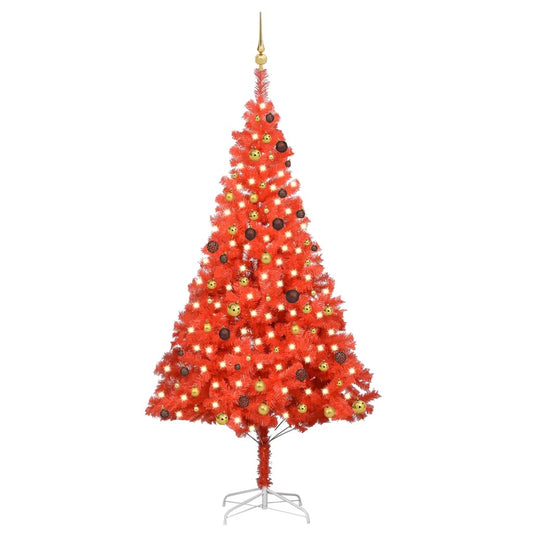 Kunstkerstboom Met Led's En Kerstballen 240 Cm Pvc Rood