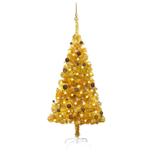 Kunstkerstboom Met Led's En Kerstballen 150 Cm Pet Goudkleurig
