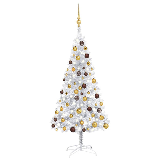 Kunstkerstboom Met Led's En Kerstballen 120 Cm Pet Zilverkleur