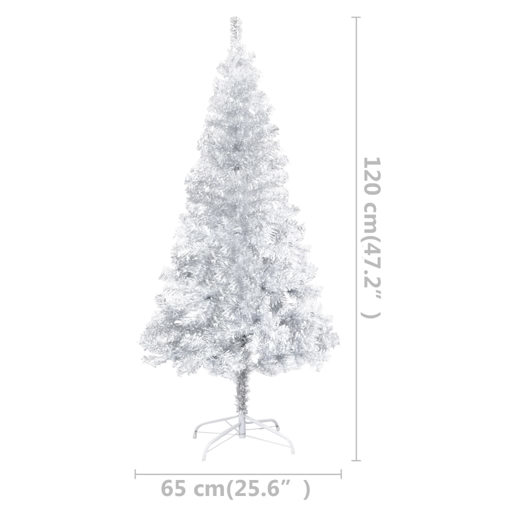 Kunstkerstboom Met Led's En Kerstballen 120 Cm Pet Zilverkleur