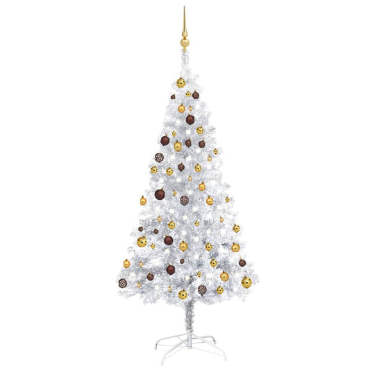 Kunstkerstboom Met Led's En Kerstballen 180 Cm Pet Zilverkleur