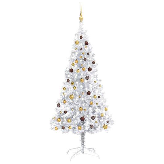 Kunstkerstboom Met Led's En Kerstballen 210 Cm Pet Zilverkleur