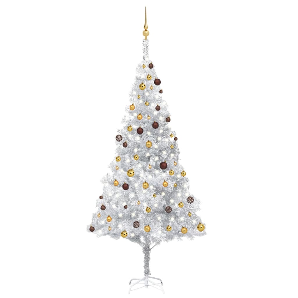 Kunstkerstboom Met Led's En Kerstballen 240 Cm Pet Zilverkleurig