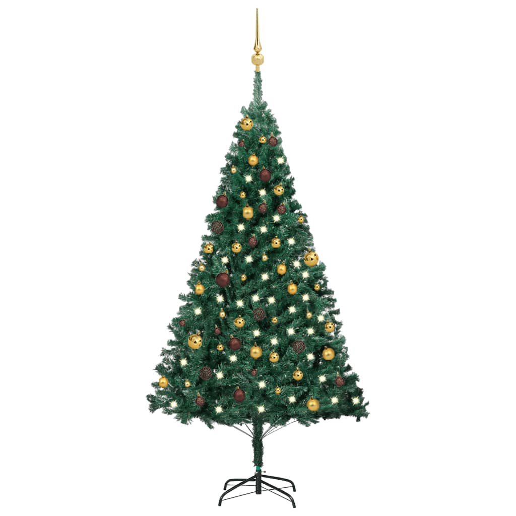 Kunstkerstboom Met Led's En Kerstballen 180 Cm Pvc Groen