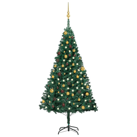 Kunstkerstboom Met Led's En Kerstballen 180 Cm Pvc Groen