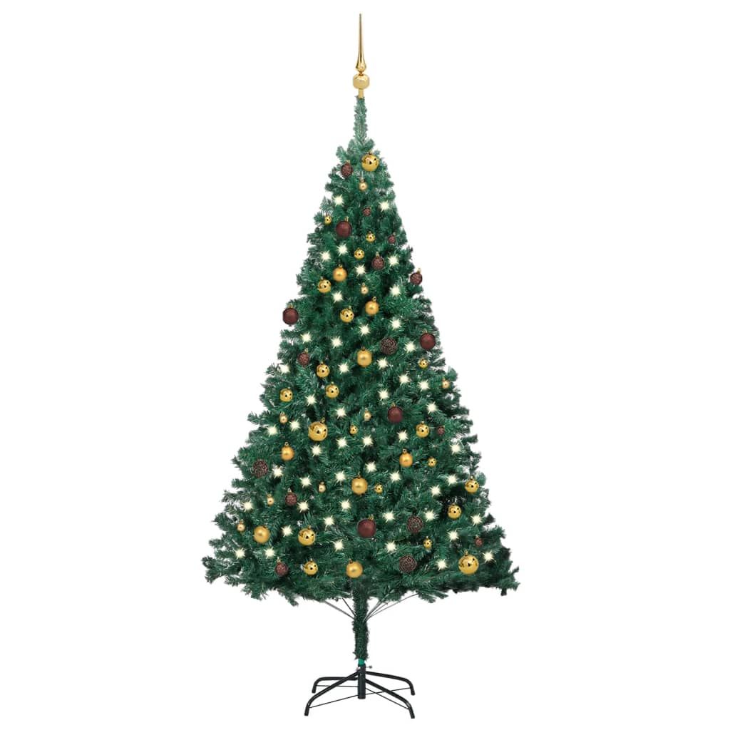 Kunstkerstboom Met Led's En Kerstballen 210 Cm Pvc Groen