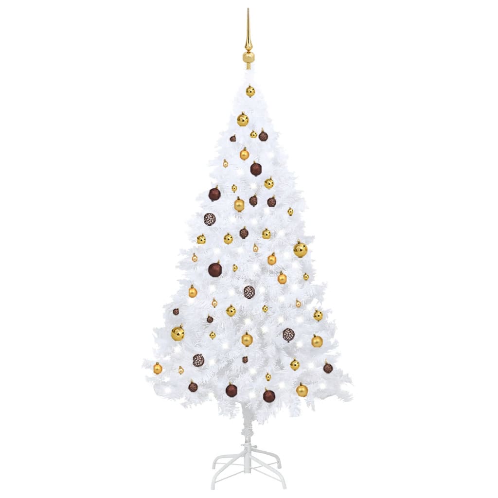 Kunstkerstboom Met Led's En Kerstballen 180 Cm Pvc Wit