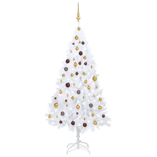 Kunstkerstboom Met Led's En Kerstballen 180 Cm Pvc Wit