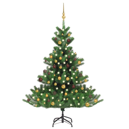 Kunstkerstboom Nordmann Met Led's En Kerstballen 150 Cm Groen