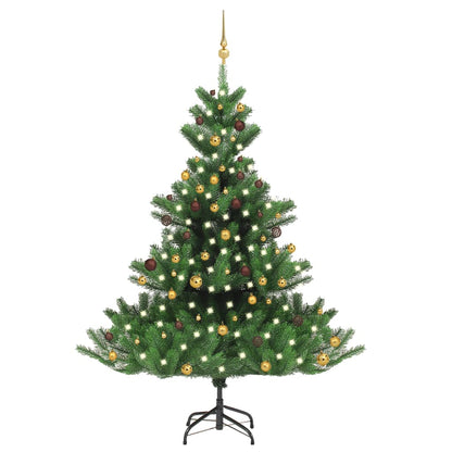 Kunstkerstboom Nordmann Met Led's En Kerstballen 210 Cm Groen