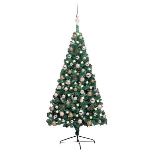 Kunstkerstboom Met Led's En Kerstballen Half 120 Cm Groen