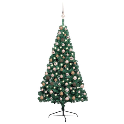 Kunstkerstboom Met Led's En Kerstballen Half 150 Cm Groen
