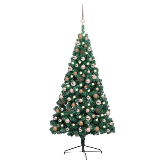 Kunstkerstboom Met Led's En Kerstballen Half 150 Cm Groen