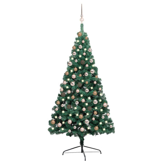 Kunstkerstboom Met Led's En Kerstballen Half 180 Cm Groen