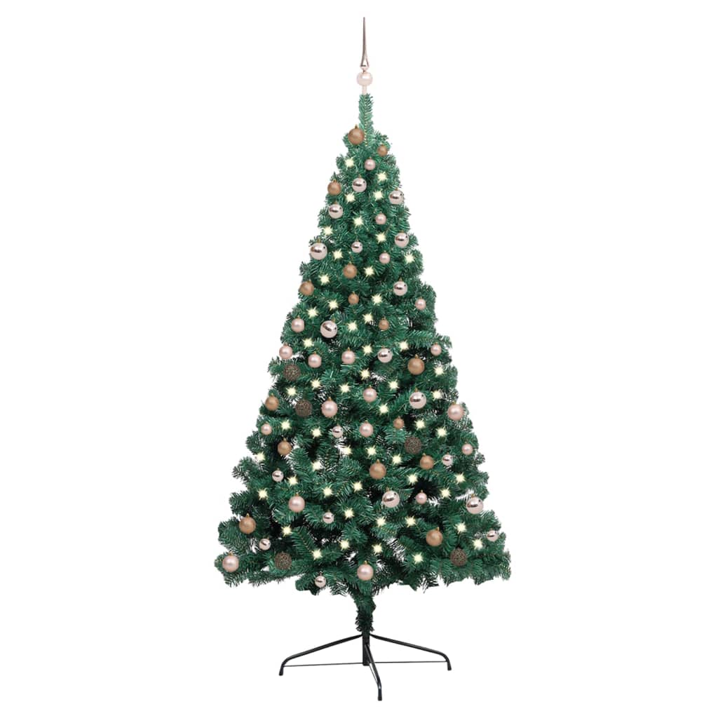 Kunstkerstboom Met Led's En Kerstballen Half 210 Cm Groen