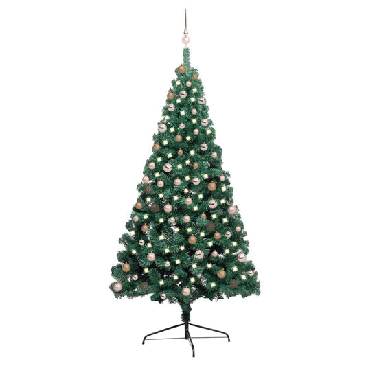 Kunstkerstboom Met Led's En Kerstballen Half 210 Cm Groen