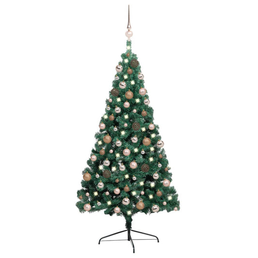 Kunstkerstboom Met Led's En Kerstballen Half 240 Cm Groen