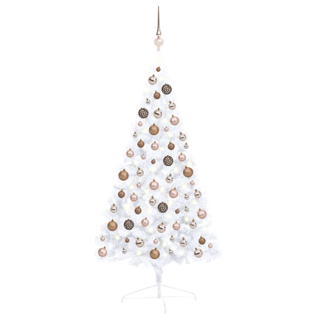 Kunstkerstboom Met Led's En Kerstballen Half 120 Cm Wit