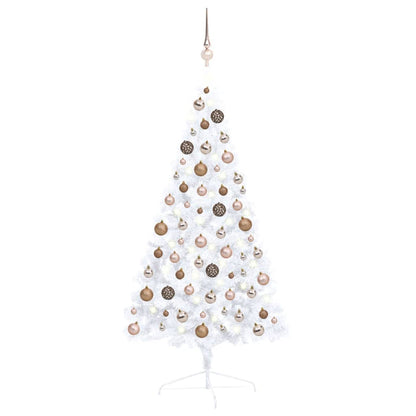 Kunstkerstboom Met Led's En Kerstballen Half 120 Cm Wit