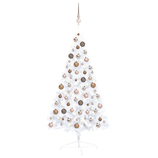 Kunstkerstboom Met Led's En Kerstballen Half 120 Cm Wit