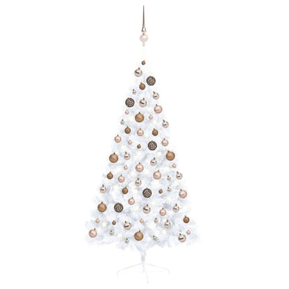 Kunstkerstboom Met Led's En Kerstballen Half 150 Cm Wit