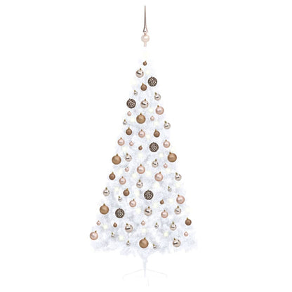 Kunstkerstboom Met Led's En Kerstballen Half 180 Cm Wit