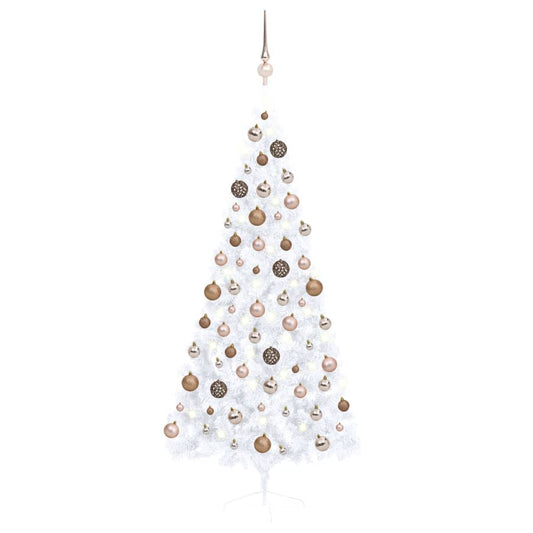 Kunstkerstboom Met Led's En Kerstballen Half 180 Cm Wit