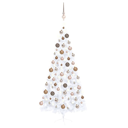 Kunstkerstboom Half Met Led's En Kerstballen 210 Cm Wit
