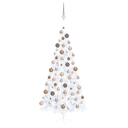 Kunstkerstboom Half Met Led's En Kerstballen 210 Cm Wit