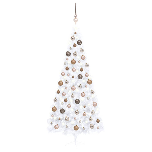 Kunstkerstboom Met Led's En Kerstballen Half 240 Cm Wit