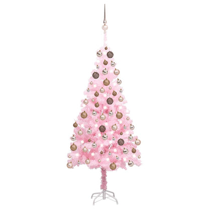 Kunstkerstboom Met Led's En Kerstballen 120 Cm Pvc Roze