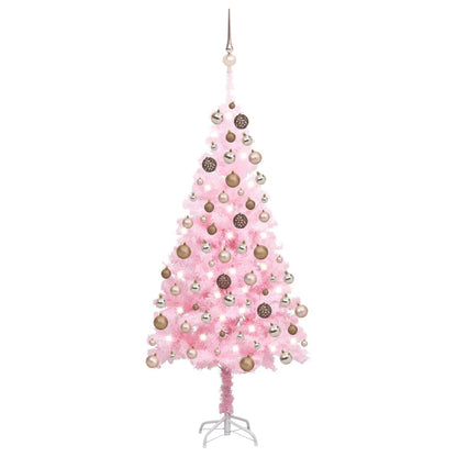 Kunstkerstboom Met Led's En Kerstballen 150 Cm Pvc Roze